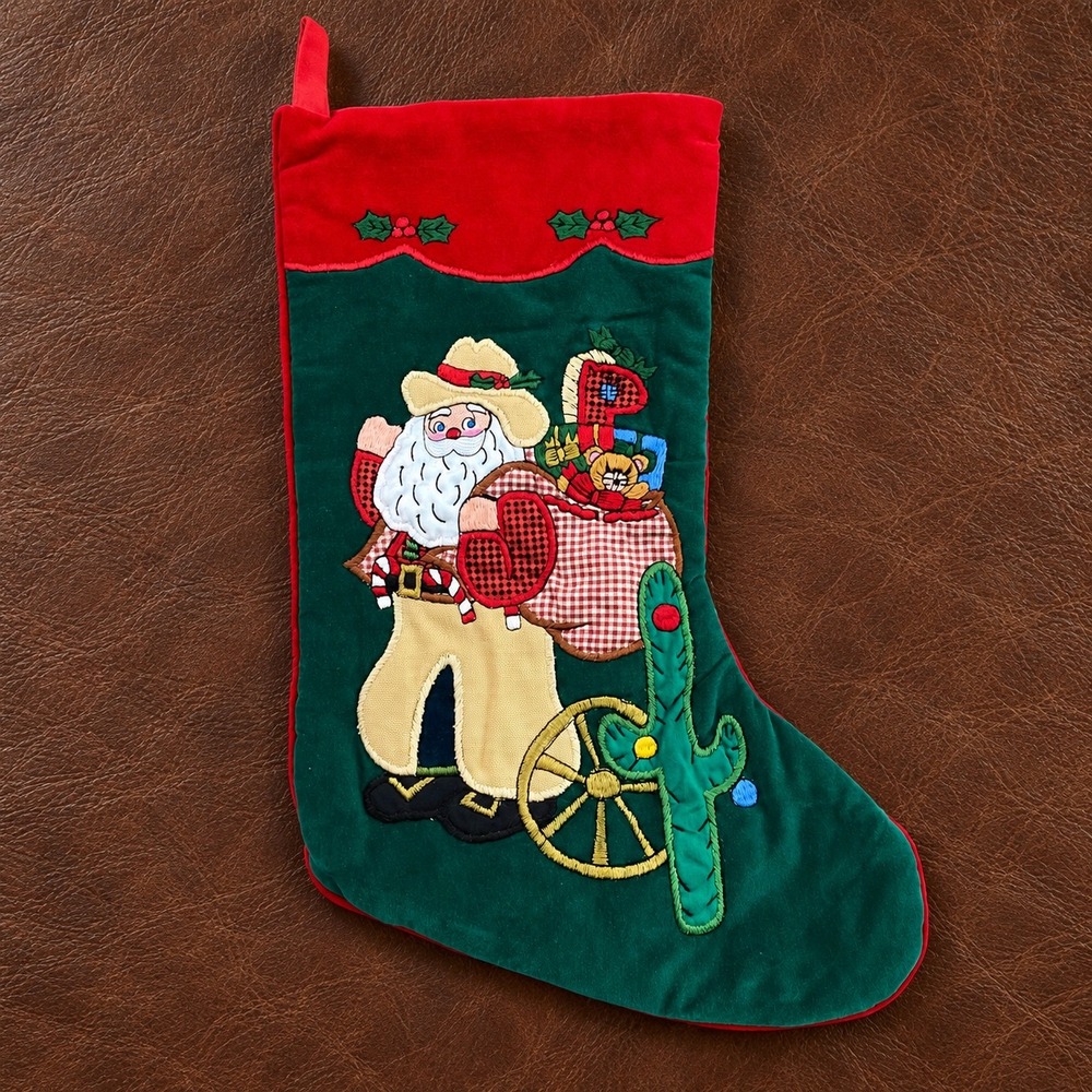 Vintage L' Art De Chine Cowboy Western Christmas Stocking Sock Santa Cactus